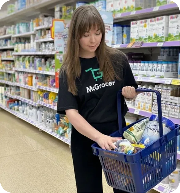 A McGrocer team member shopping for UK groceries